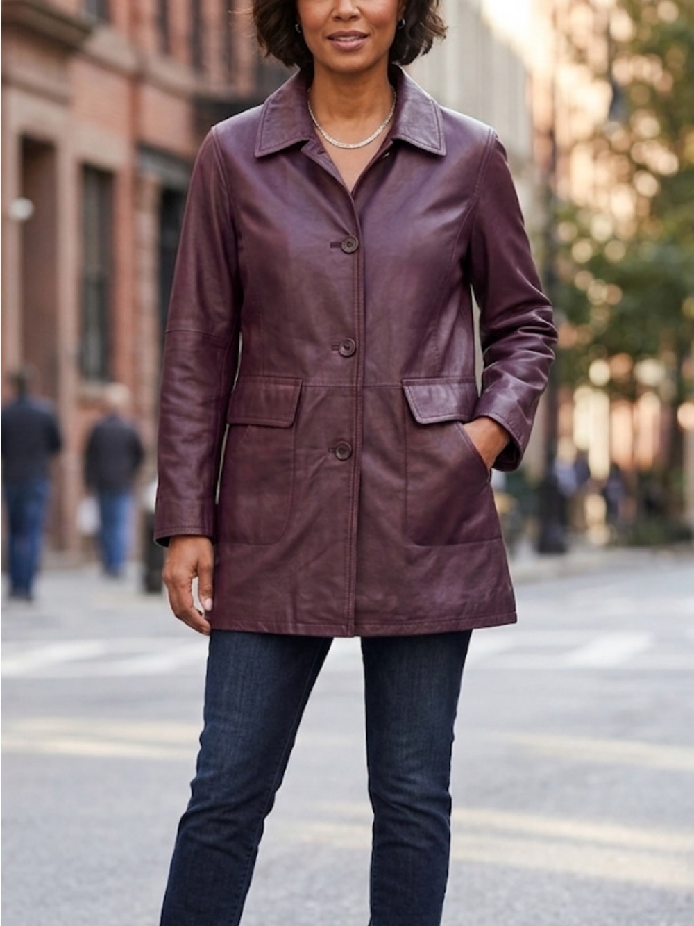 Women’s Plum Leather Button-Front Jacket